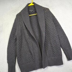 Banana Republic Cardigan‎ Womens Petite PL Gray Shawl Collar Open Cable Knit Rib